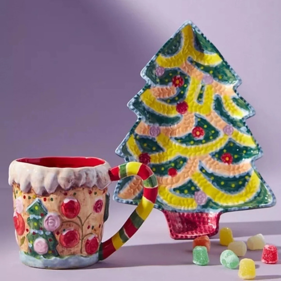 Anthropologie Nathalie Lete Christmas Tree Dessert Plate - Picture 2 of 2